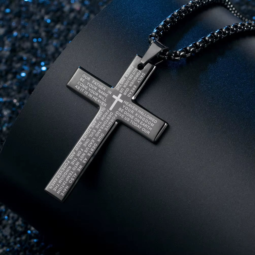 YQ Cross Chain Necklace Stainless Steel Pendant for Men Catholic Religious Jewelry Accessories