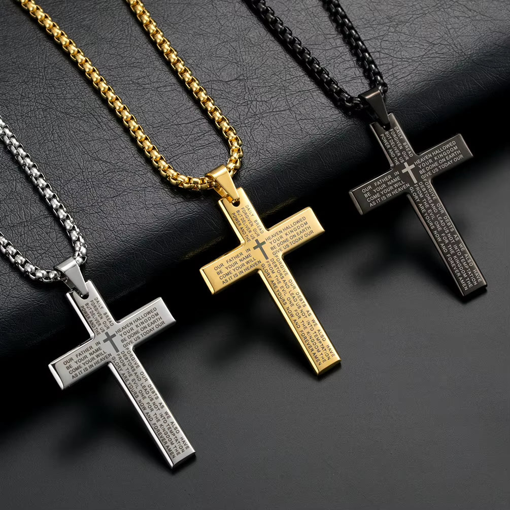 YQ Cross Chain Necklace Stainless Steel Pendant for Men Catholic Religious Jewelry Accessories