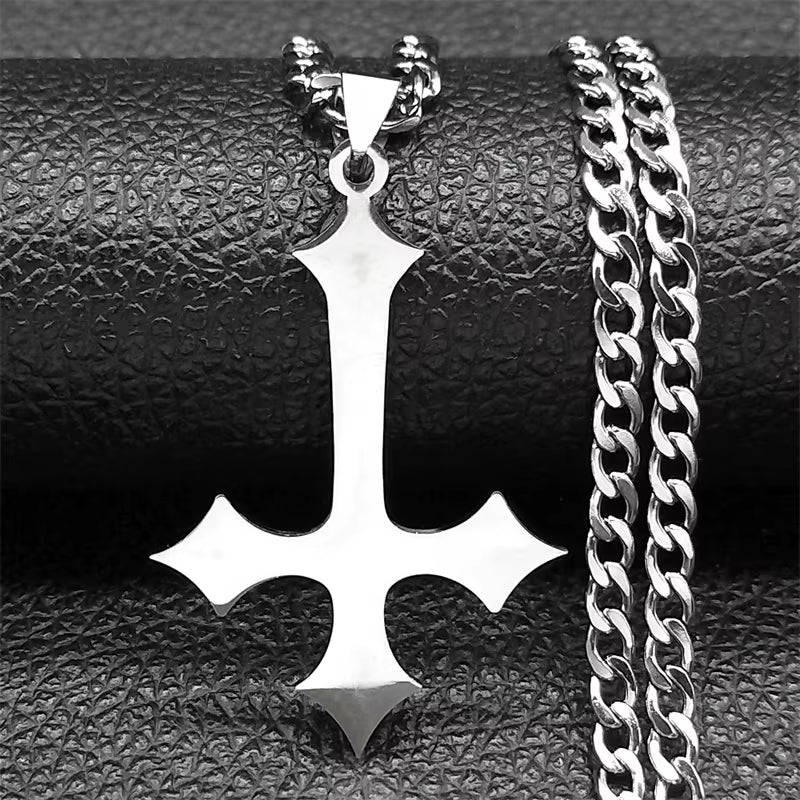 Goth Upside down Cross Stainless Steel Pendant Necklace for Men Black Color Inverted Cross Kering Handbag Accessorie Jewelry