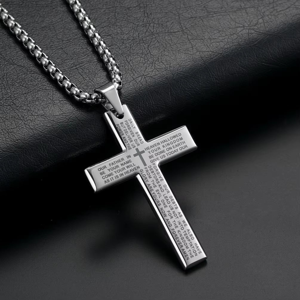 YQ Cross Chain Necklace Stainless Steel Pendant for Men Catholic Religious Jewelry Accessories