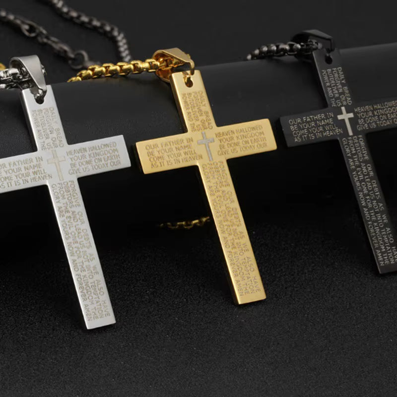 YQ Cross Chain Necklace Stainless Steel Pendant for Men Catholic Religious Jewelry Accessories