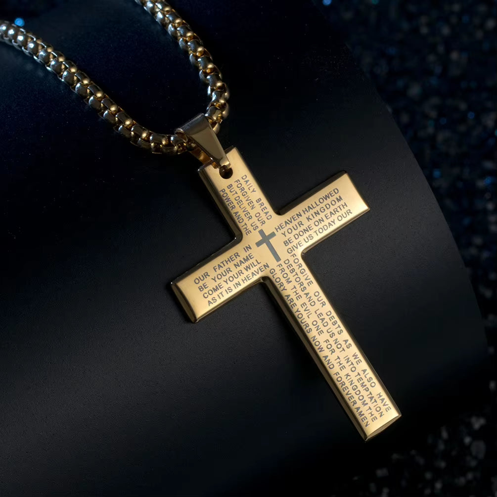 YQ Cross Chain Necklace Stainless Steel Pendant for Men Catholic Religious Jewelry Accessories