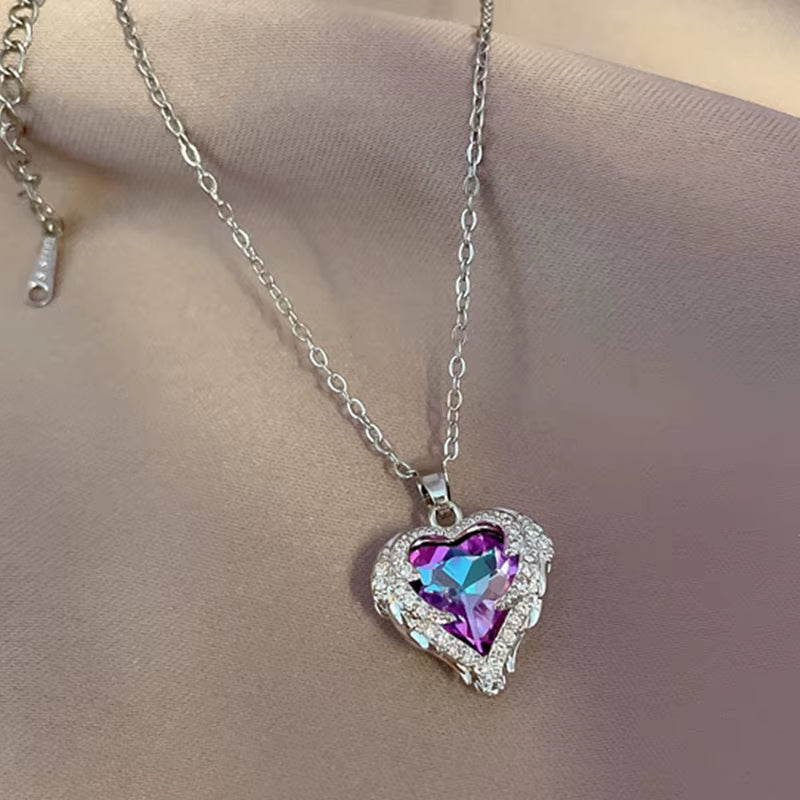 Trendy Rhinestone Pendant Heart Necklaces for Women 2022 Plated Silver 18K Gold Titanium Stainless Steel Jewelry Clavicle Chain