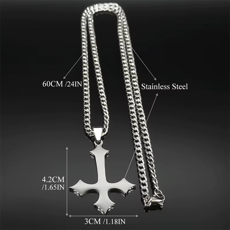 Goth Upside down Cross Stainless Steel Pendant Necklace for Men Black Color Inverted Cross Kering Handbag Accessorie Jewelry